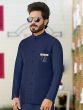 Blue Kurta Pyjama With Embroidered Jacket Set