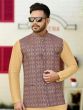 Beige Kurta Pyjama With Nehru Jacket Set