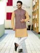 Beige Kurta Pyjama With Nehru Jacket Set