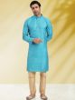 Blue Zari Woven Kurta Pajama In Jacquard