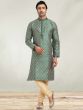 Green Festive Kurta Pyjama In Jacquard