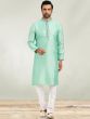 Turquoise Jacquard Kurta Churidaar Set