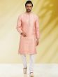 Peach Jacquard Festive Kurta Churidaar Set