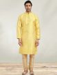 Yellow Jacquard Kurta Pyjama For Men