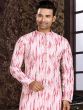 Pink And White Printed Kurta Pajama In Cotton