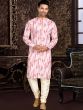 Pink And White Printed Kurta Pajama In Cotton