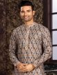 Brown Digital Printed Kurta Pajama In Cotton