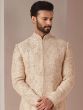 Cream Groom Zardozi Work Sherwani In Silk