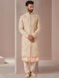 Cream Groom Zardozi Work Sherwani In Silk