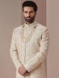 Off White Thread Embroidered Kurta With Sherwani Set