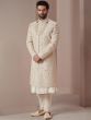 Off White Thread Embroidered Kurta With Sherwani Set