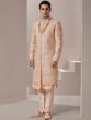 Peach Silk Sherwani Set With Embroidery