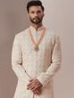 Off White Silk Sherwani Set With Thread Embroidery