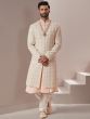 Off White Silk Sherwani Set With Thread Embroidery