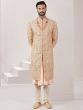 Cream Zardozi Work Sherwani Set In Silk