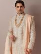 Off White Zardozi Work Silk Sherwani Set With Stole