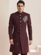 Maroon Readymade Embroidered Indo Western In Silk