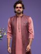 Pink Art Silk Festive Kurta Pajama With Jacket