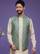 Beige Party Wear Kurta Pyjama And Jacket Set