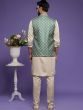 Beige Party Wear Kurta Pyjama And Jacket Set