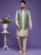 Beige Party Wear Kurta Pyjama And Jacket Set