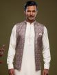 Readymade White Kurta Pyjama With Printed Jacket