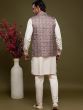 Readymade White Kurta Pyjama With Printed Jacket