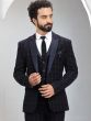 Navy Blue Checkered Mens Three Piece Suit