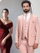 Peach Wedding Wear Mens Suit With Waistcoat