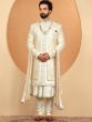 Cream Mens Sherwani With Anarkali Kurta