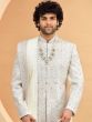 White Grooms Wedding Sherwani Set In Silk