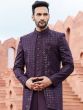 Purple Hand Embroidered Mens Indwestern Sherwani