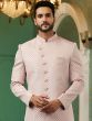 Pastel Pink Jacquard Silk Indowestern For Mens