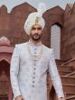 Light Blue Mens Silk Embroidered Sherwani In Achkan Style