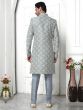 Light Grey Floral Woven Layered Style Mens Indowestern