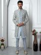 Light Grey Floral Woven Layered Style Mens Indowestern