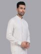 White Readymade Plain Kurta Pyjama Set In Silk