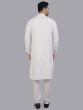 White Readymade Plain Kurta Pyjama Set In Silk