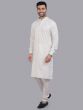 White Readymade Plain Kurta Pyjama Set In Silk