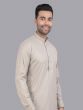 Khaki Beige Mens Plain Kurta Pyjama In Art Silk