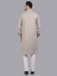 Khaki Beige Mens Plain Kurta Pyjama In Art Silk