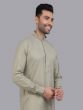 Dove Grey Plain Kurta Set For Mens In Art Silk