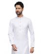 White Readymade Mens Kurta Pyjama In Silk