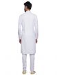 White Readymade Mens Kurta Pyjama In Silk