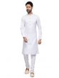 White Readymade Mens Kurta Pyjama In Silk