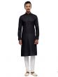 Black Mens Readymade Kurta With Churidaar In Silk