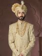 Golden Anarkali Styled Embroidered Grooms Sherwani