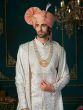 White Embroidered Readymade Groom's Sherwani In Silk