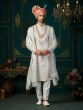 White Embroidered Readymade Groom's Sherwani In Silk