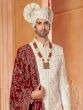 White Readymade Silk Sherwani In Thread Embroidery